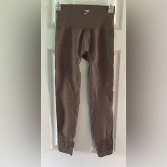 Gymshark Pants - Gymshark Brown High-Waist Leggings with Lace Ankles